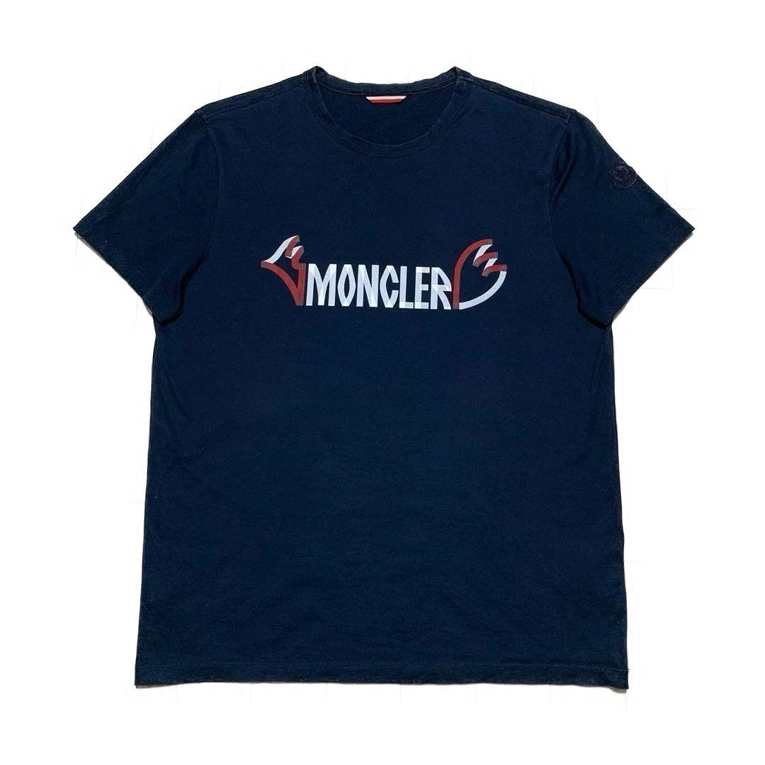 モンクレール 文字ロゴ ネイビー S ワッペン Tシャツ 国内正規品 5S527 