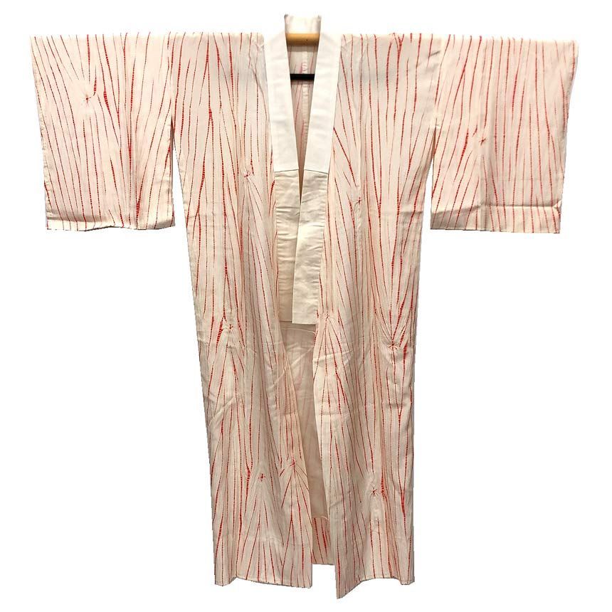 京やP051 正絹 襦袢 長襦袢 白半襟付 本絞り染め 筋絞り 生成り 正装用