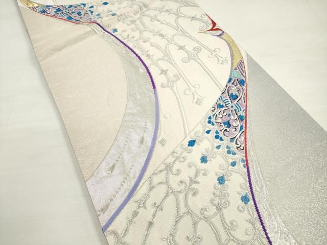平和屋着物◎六通柄袋帯 唐織 孔雀文 金銀糸 正絹 逸品 DABC5594xg