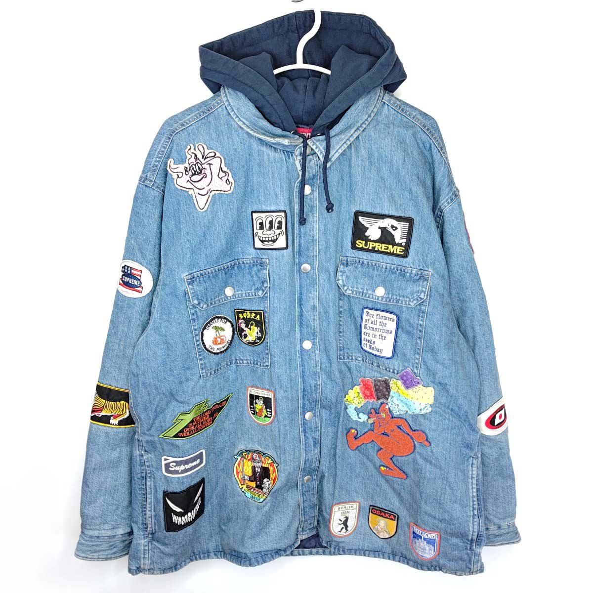 【未使用】シュプリーム Patches Hooded Zip Up Shirt Denim XL メンズ Supreme