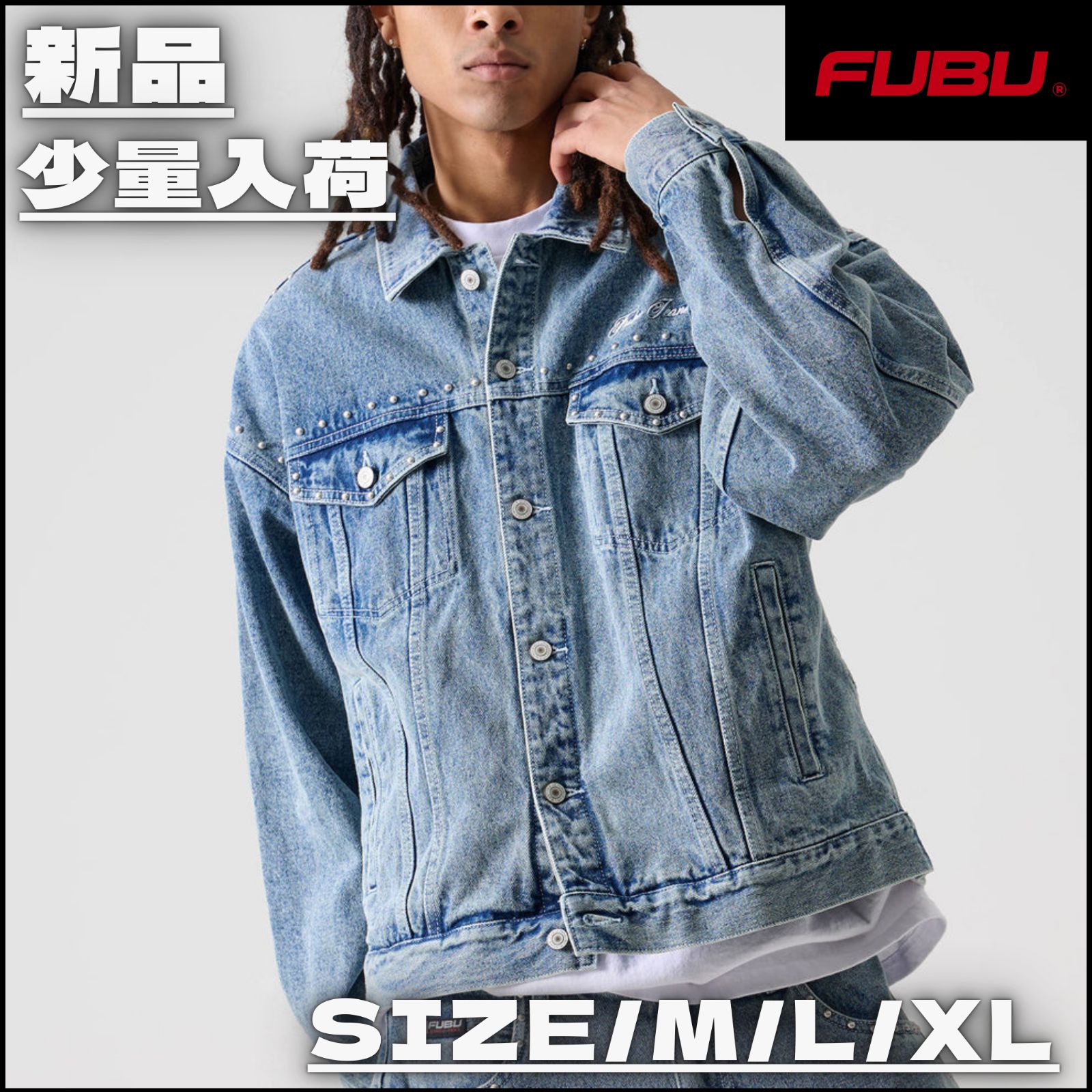 新作】【FUBU／フブ・STUDS DENIM JACKET（サックス）】ストリート