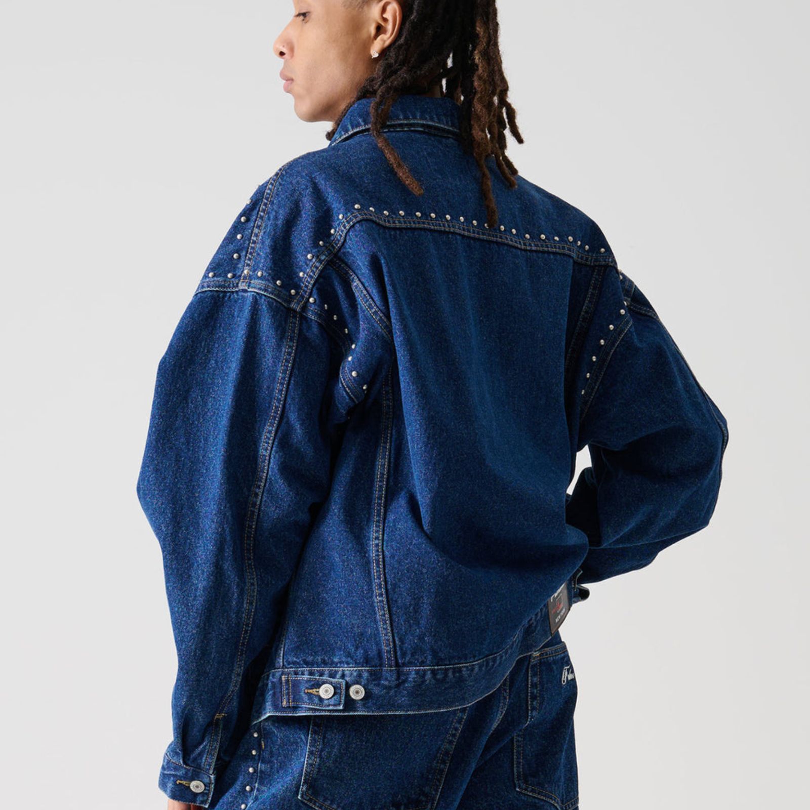 新作】【FUBU／フブ・STUDS DENIM JACKET（ネイビー）】ストリート