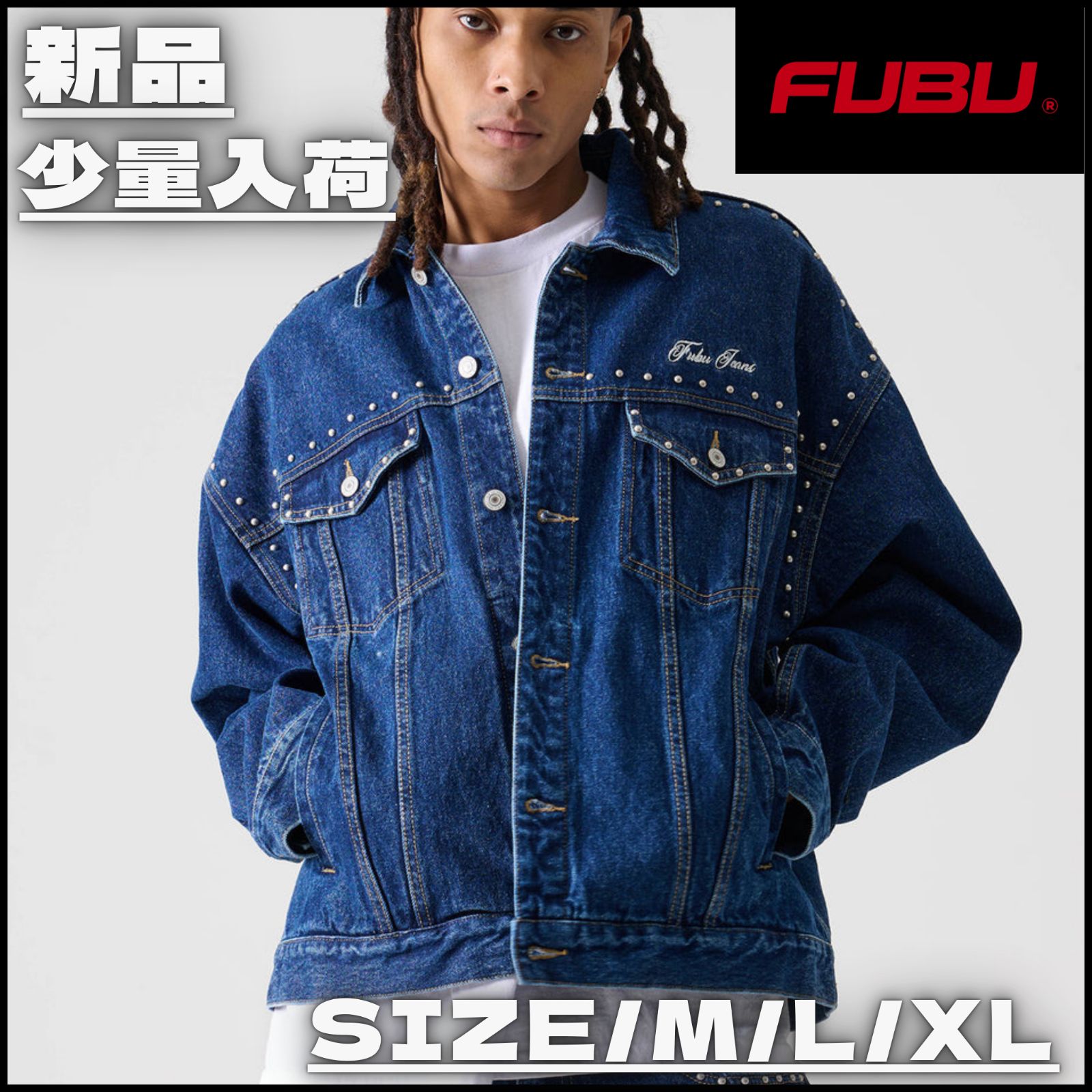 新作】【FUBU／フブ・STUDS DENIM JACKET（ネイビー）】ストリート