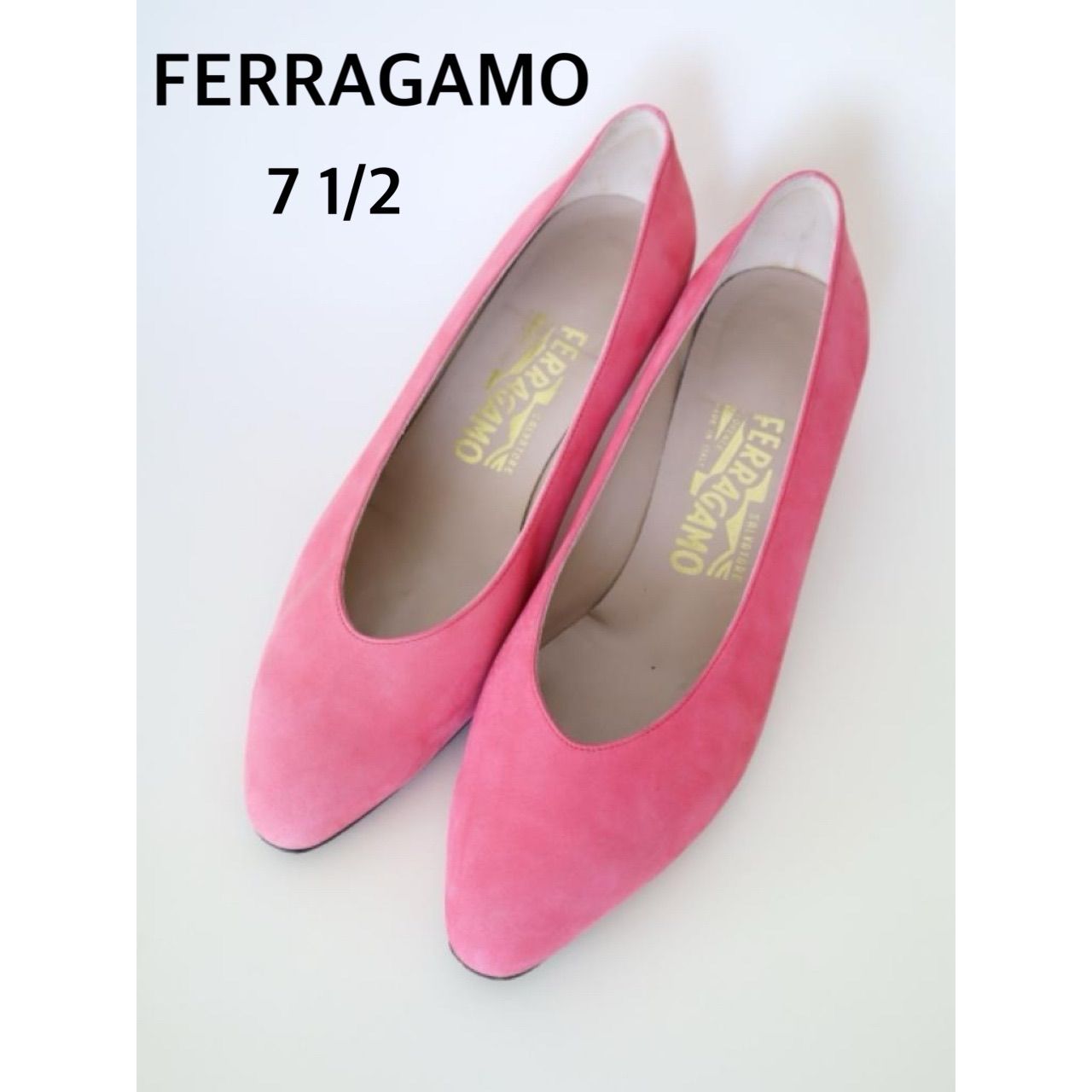 FERRAGAMO フェラガモ パンプス イタリア製 7 1/2 ピンク すべり止め