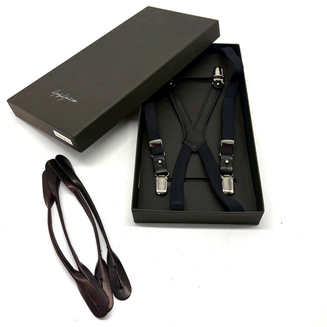 黒で魅せる緊張感】 Yohji Yamamoto サスペンダー ベルト レザー切替