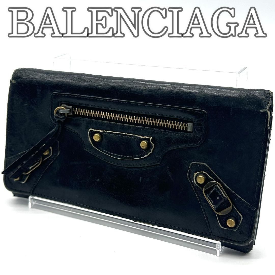 BALENCIAGA ブラックレザー 長財布 - メルカリ バレンシアガ 財布 長