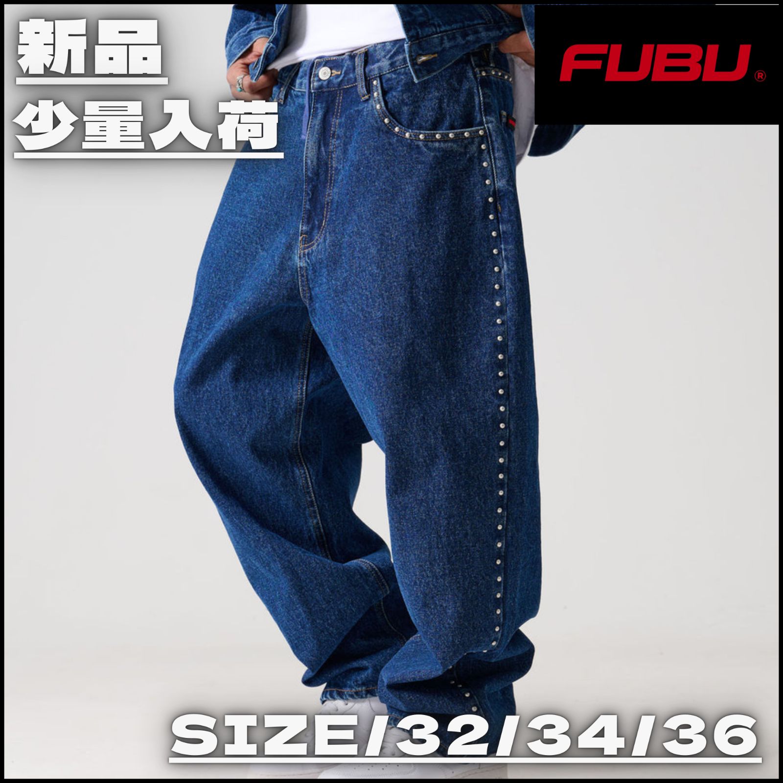 bboy souljia boyYums パンツ デニム 40 新作】【FUBU／フブ・STUDS DENIM PANTS（ネイビー）】ストリート