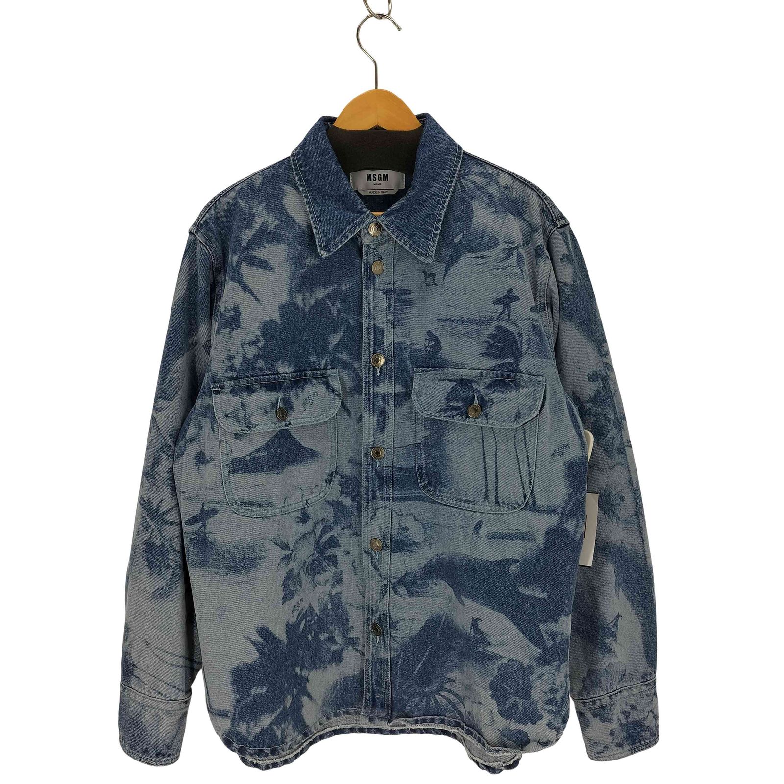 メンズ エムエスジーエム MSGM パームツリープリント デニムシャツ 