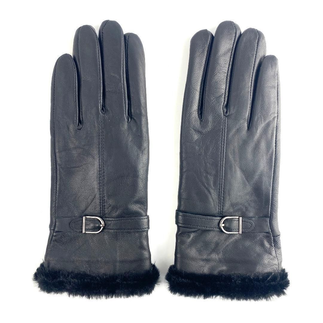 新品 ベルトデザイン レザー グローブ 手袋 手首ファー 裏起毛