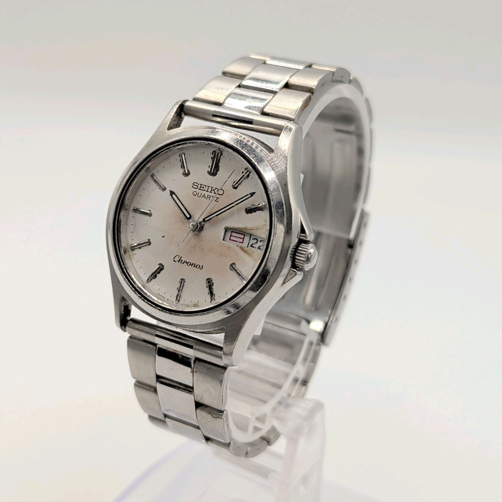 SEIKO Chronos 8123-6310 Watch Quartz Men's Round Silver White Dial
