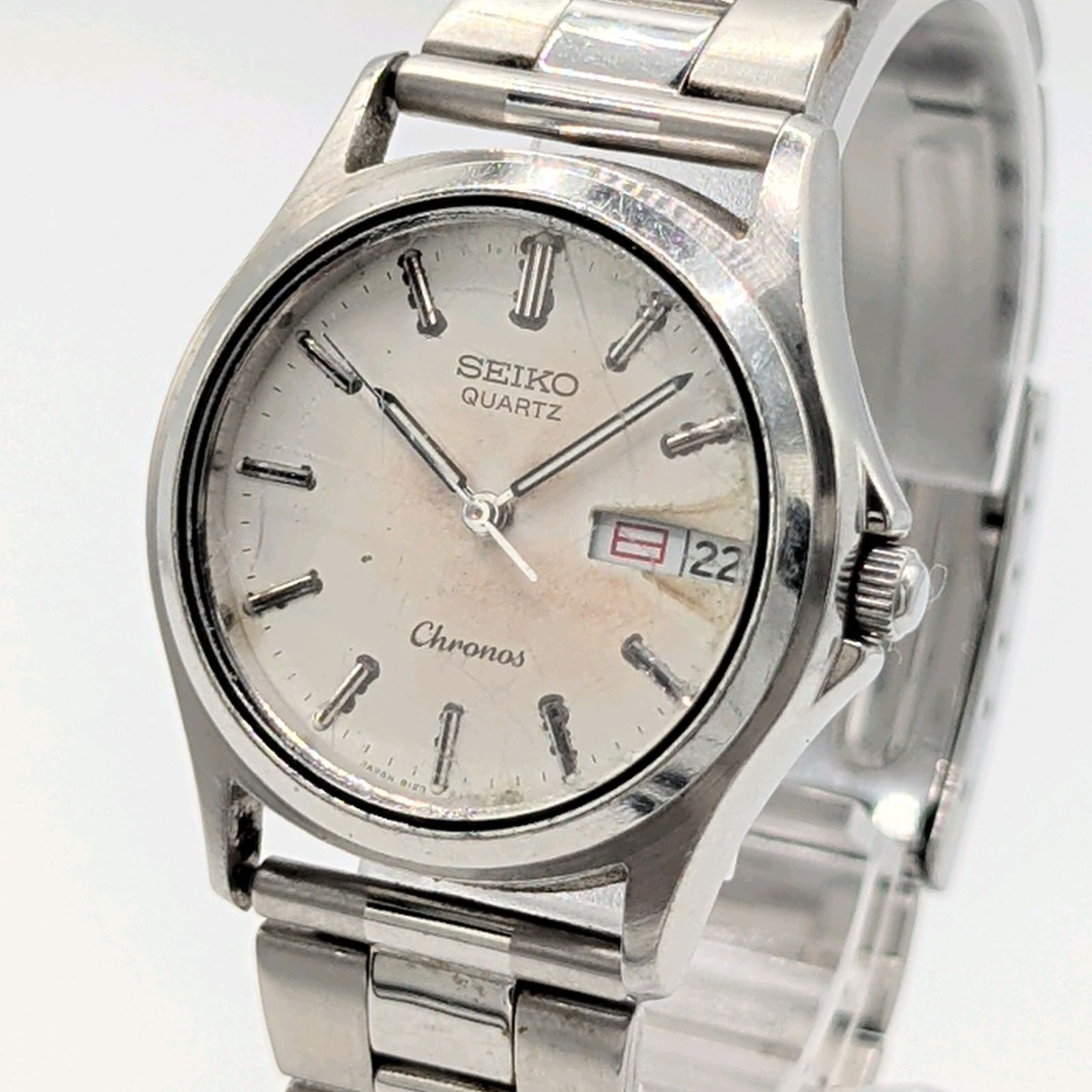 SEIKO Chronos 8123-6310 Watch Quartz Men's Round Silver White Dial