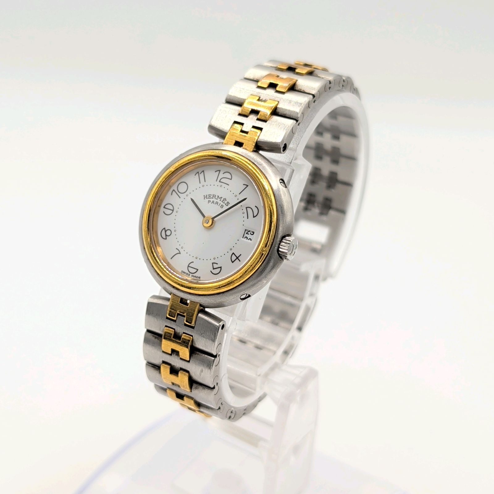 HERMES CLIPPER Watch Quartz Ladies Gold Silver Combi Date Y2K 00S