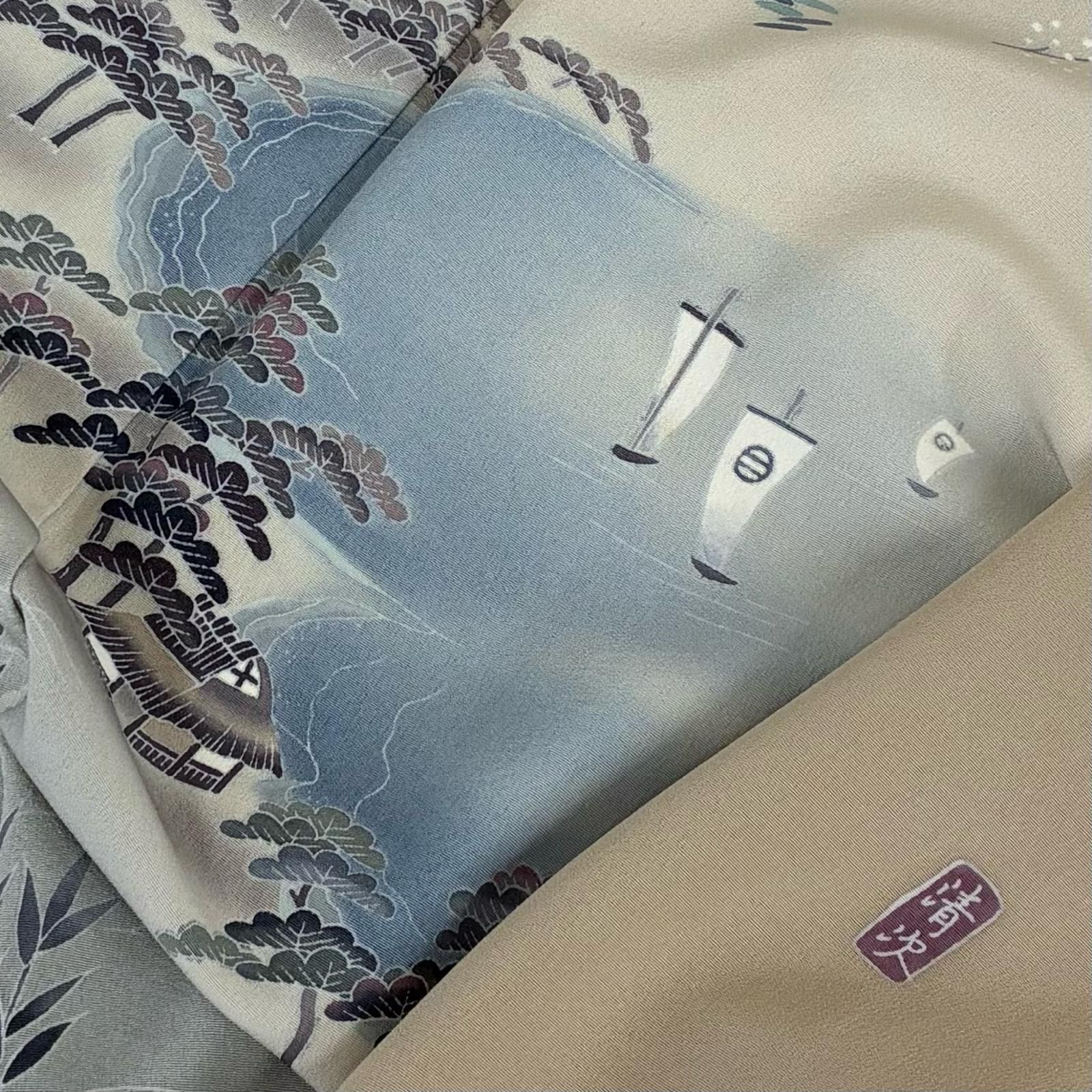 付け下げ 正絹 一つ紋 作家物 美しい染め 上品な色味 袷 着物 MK-4070