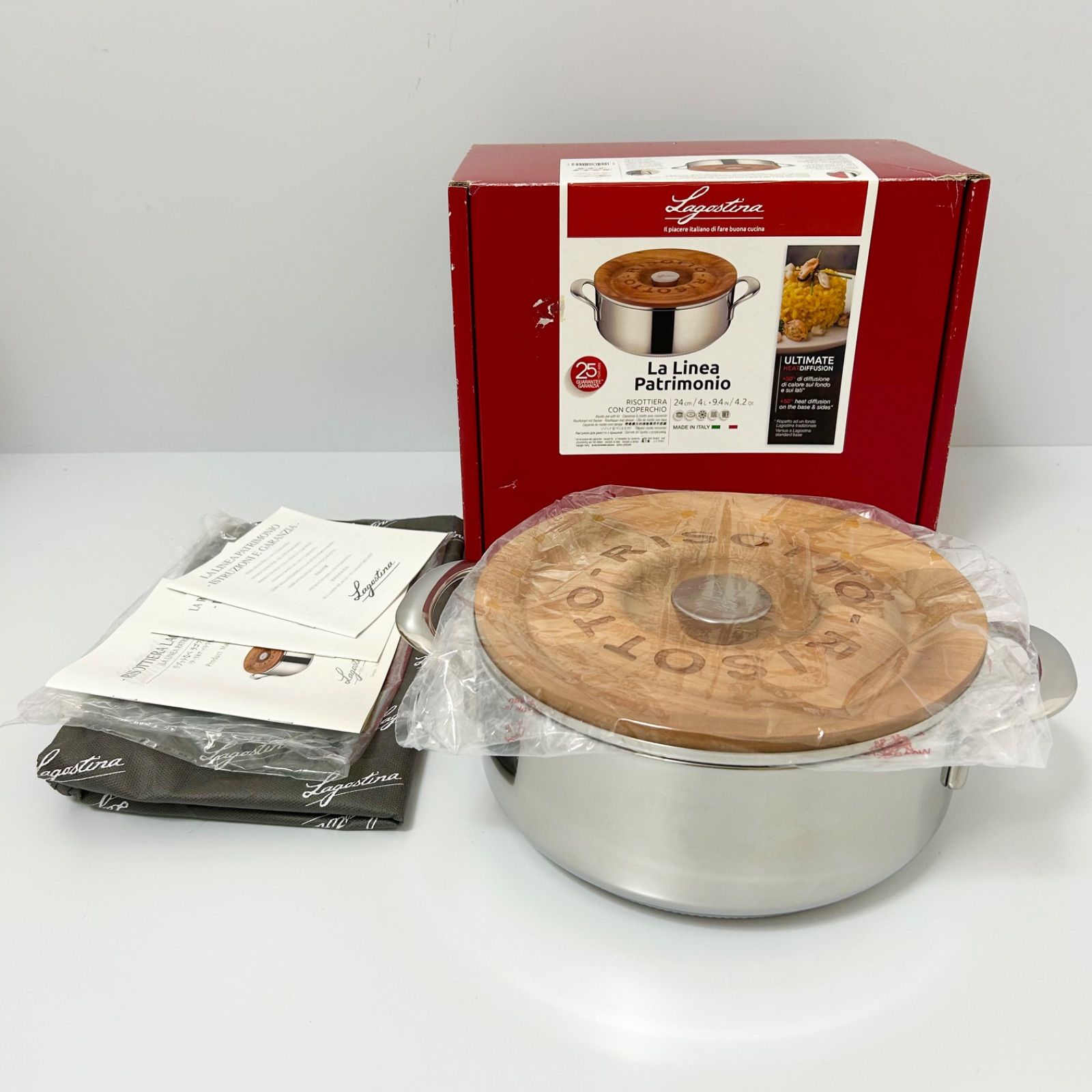 未使用 Lagostina ラゴスティーナ リゾット鍋 24cm 木目フタ 両手鍋