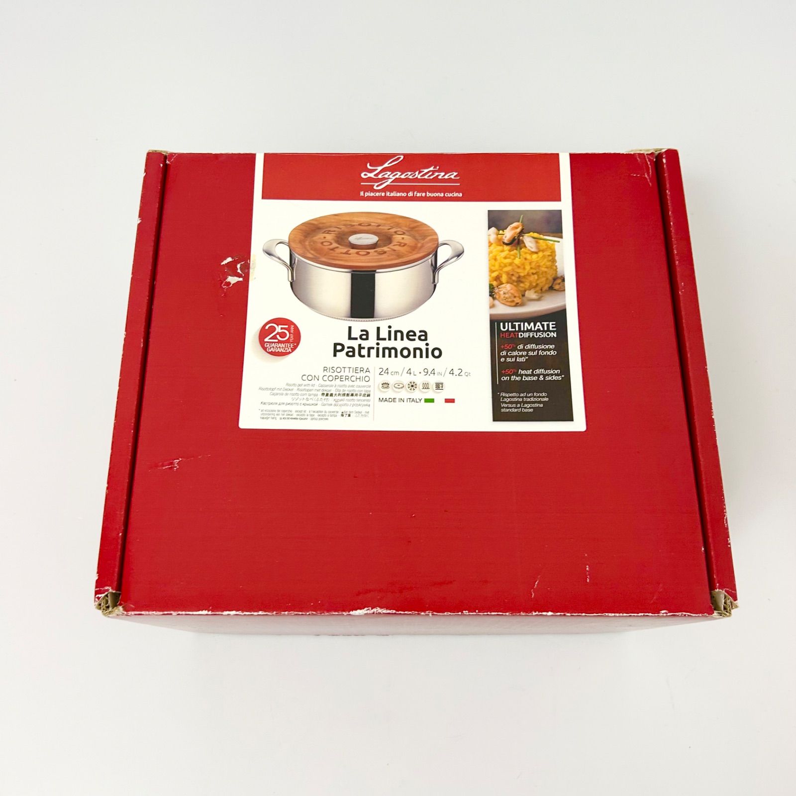 未使用 Lagostina ラゴスティーナ リゾット鍋 24cm 木目フタ 両手鍋