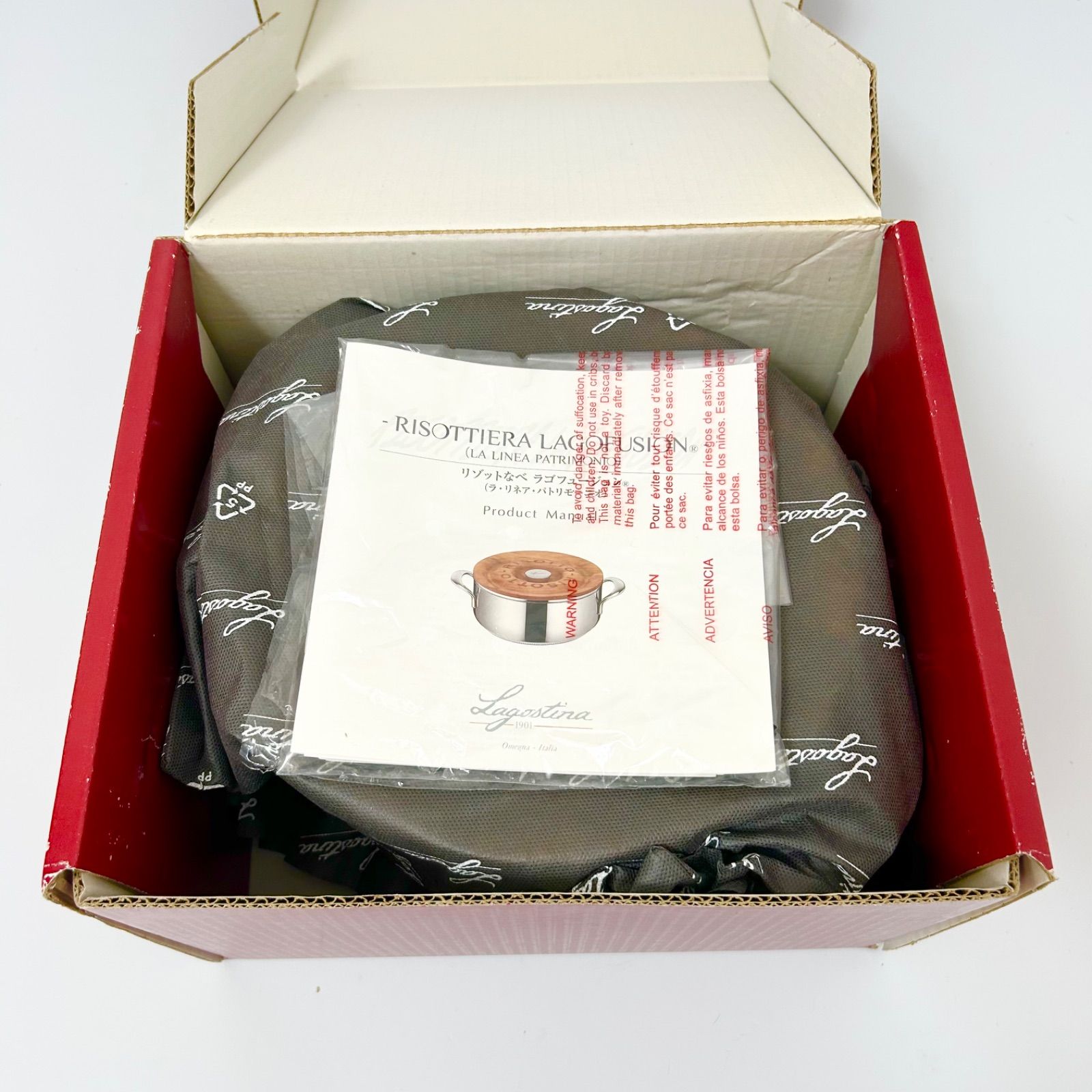 未使用 Lagostina ラゴスティーナ リゾット鍋 24cm 木目フタ 両手鍋