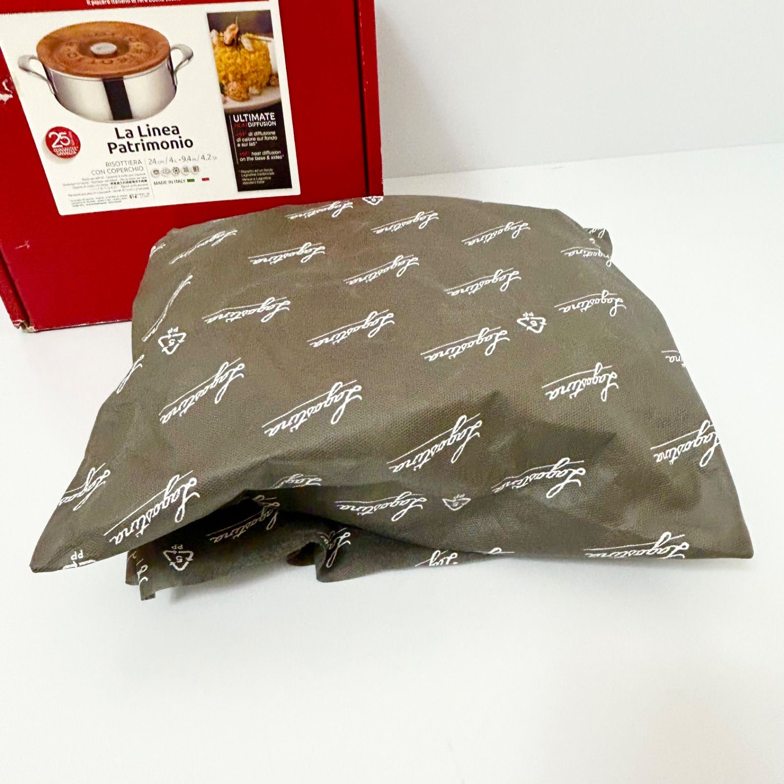 未使用 Lagostina ラゴスティーナ リゾット鍋 24cm 木目フタ 両手鍋