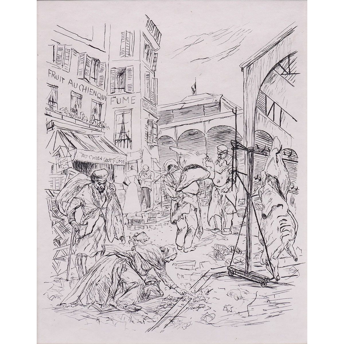 藤田嗣治 マラルメ市場:魅せられし河より 風景画 銅版画 中央市場 風俗