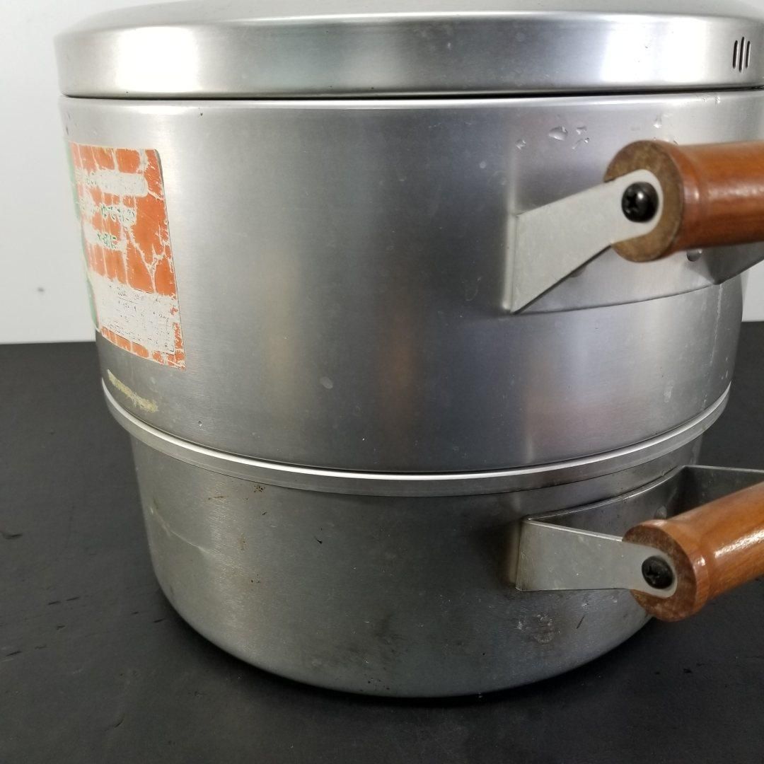 ホクセイ日軽 アルミ製 2段 蒸し器 26cm 木製ハンドル 中古 使用感