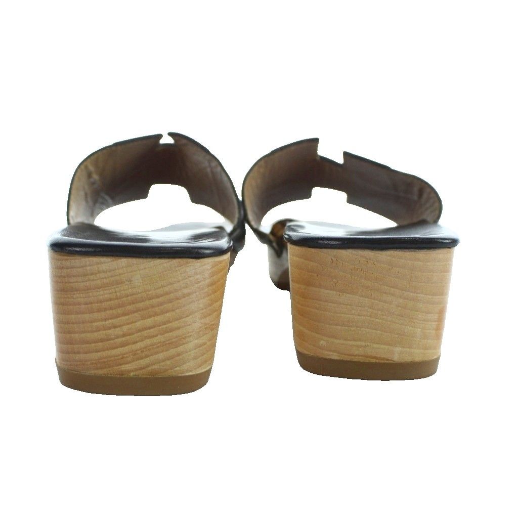 エルメス HERMES ケブラール Quebrar サンダル レザー ウッドソール 38