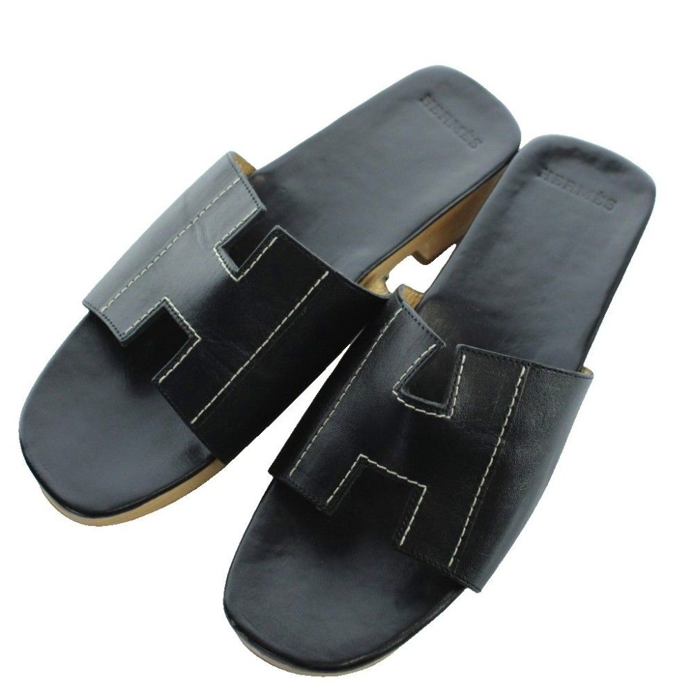 エルメス HERMES ケブラール Quebrar サンダル レザー ウッドソール 38