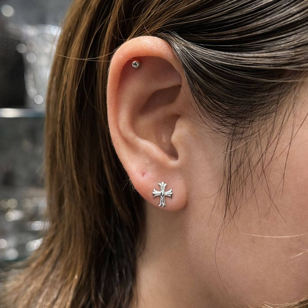 送料無料 シルバー925 クロスピアス 両耳用 2個セット 18G シルバー