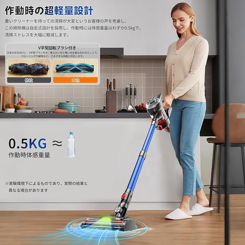 Hearten 掃除機 コードレス【超軽量自走式設計・グリーンLEDライト搭載