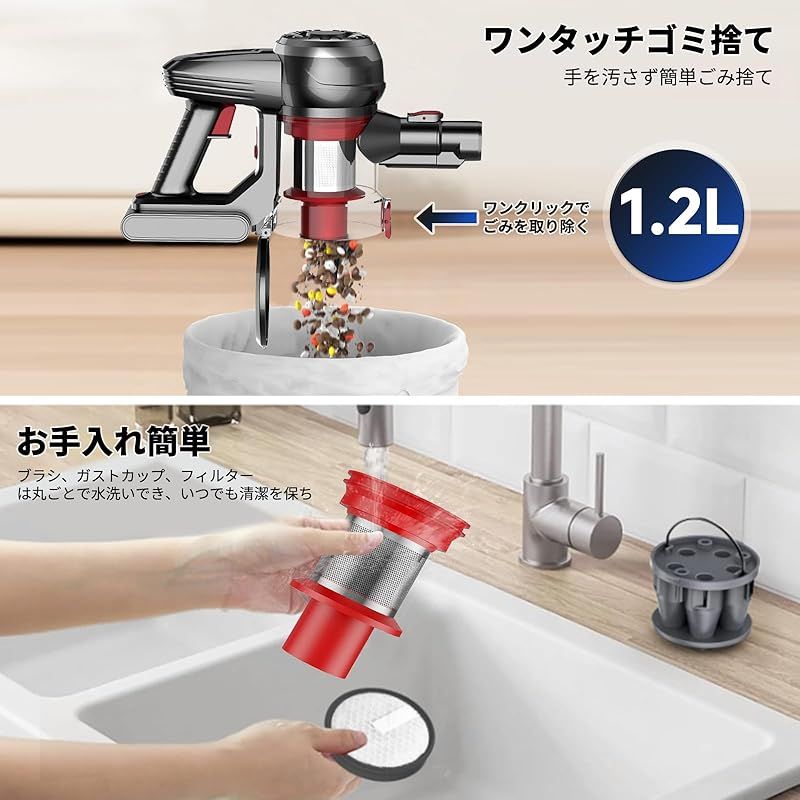 Hearten 掃除機 コードレス【超軽量自走式設計・グリーンLEDライト搭載