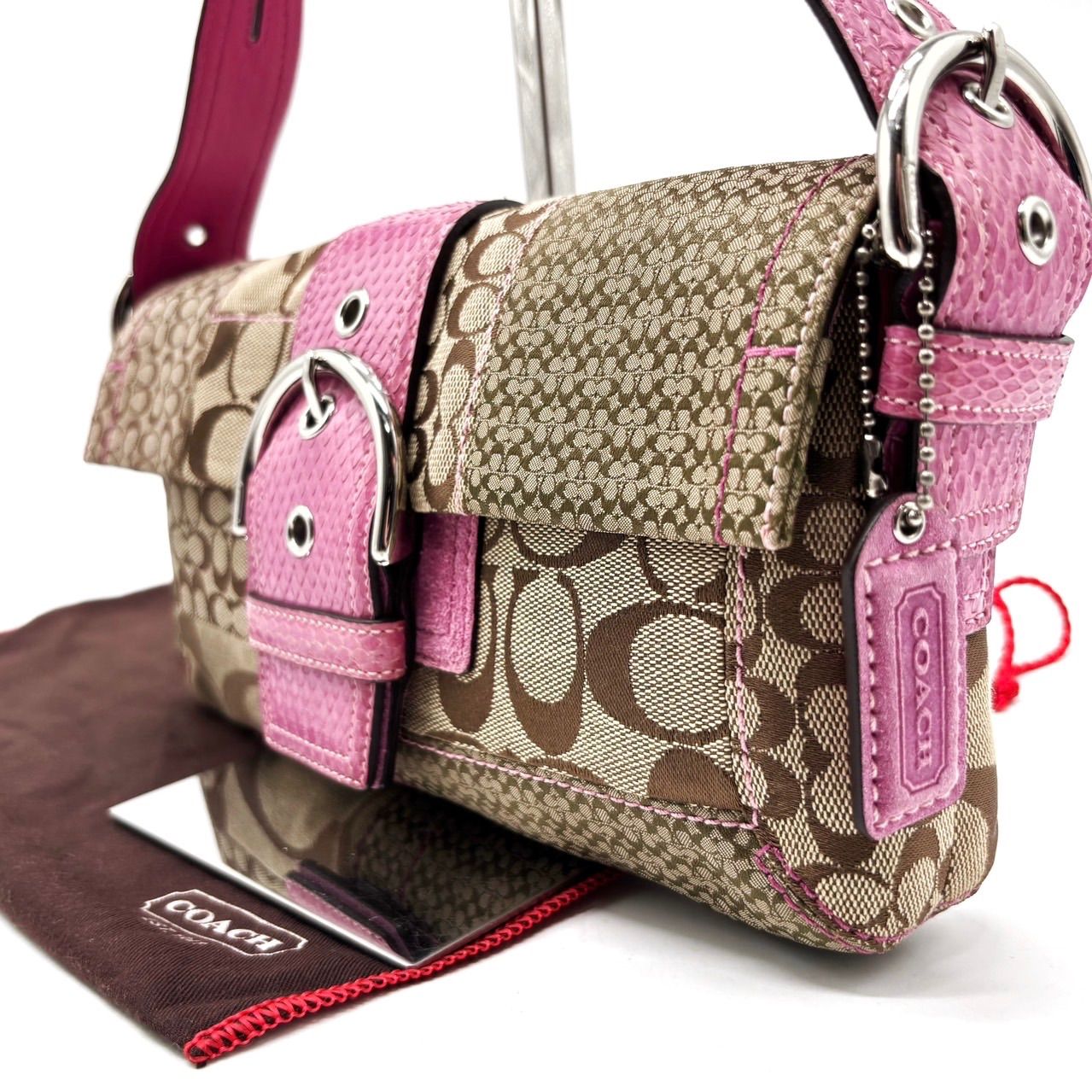COACH コーチ シグネチャー ショルダーバッグ ピンク ハート ポピー 