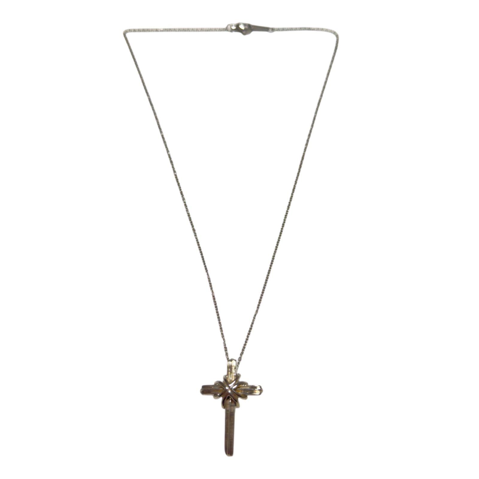 はTIFFANY　シグネチャークロスネックレス　925/750　　中古品 美品】Tiffany & Co. ティファニー シグネチャー クロス ネックレス