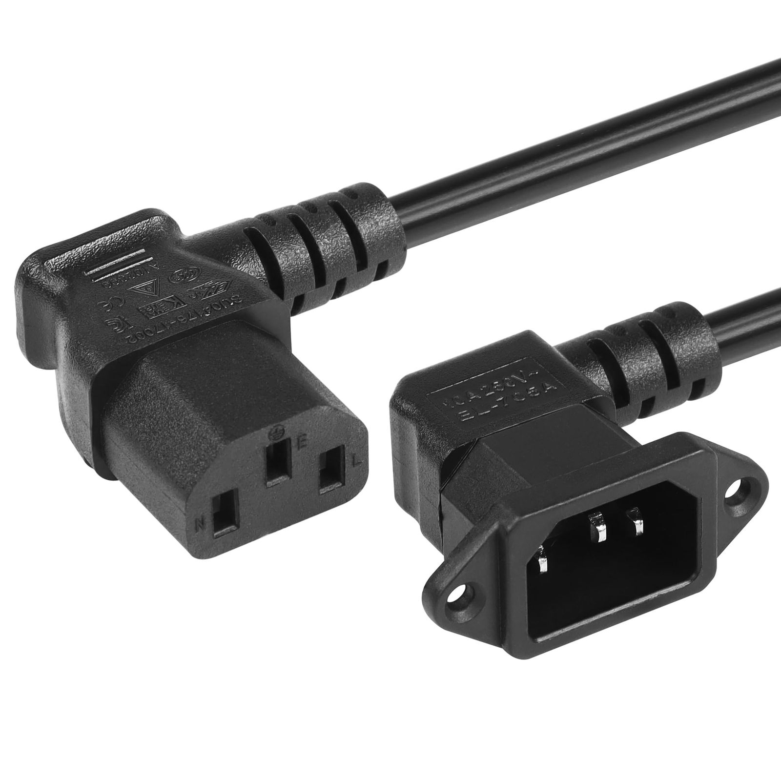 CERRXIAN 90° IEC 320 C14-C13 Power Cord 90 Degree C14 Male to C13 Female (Left) PDU Power Extension Cord Compatible with Monitors, Computers, Printers 0.6M