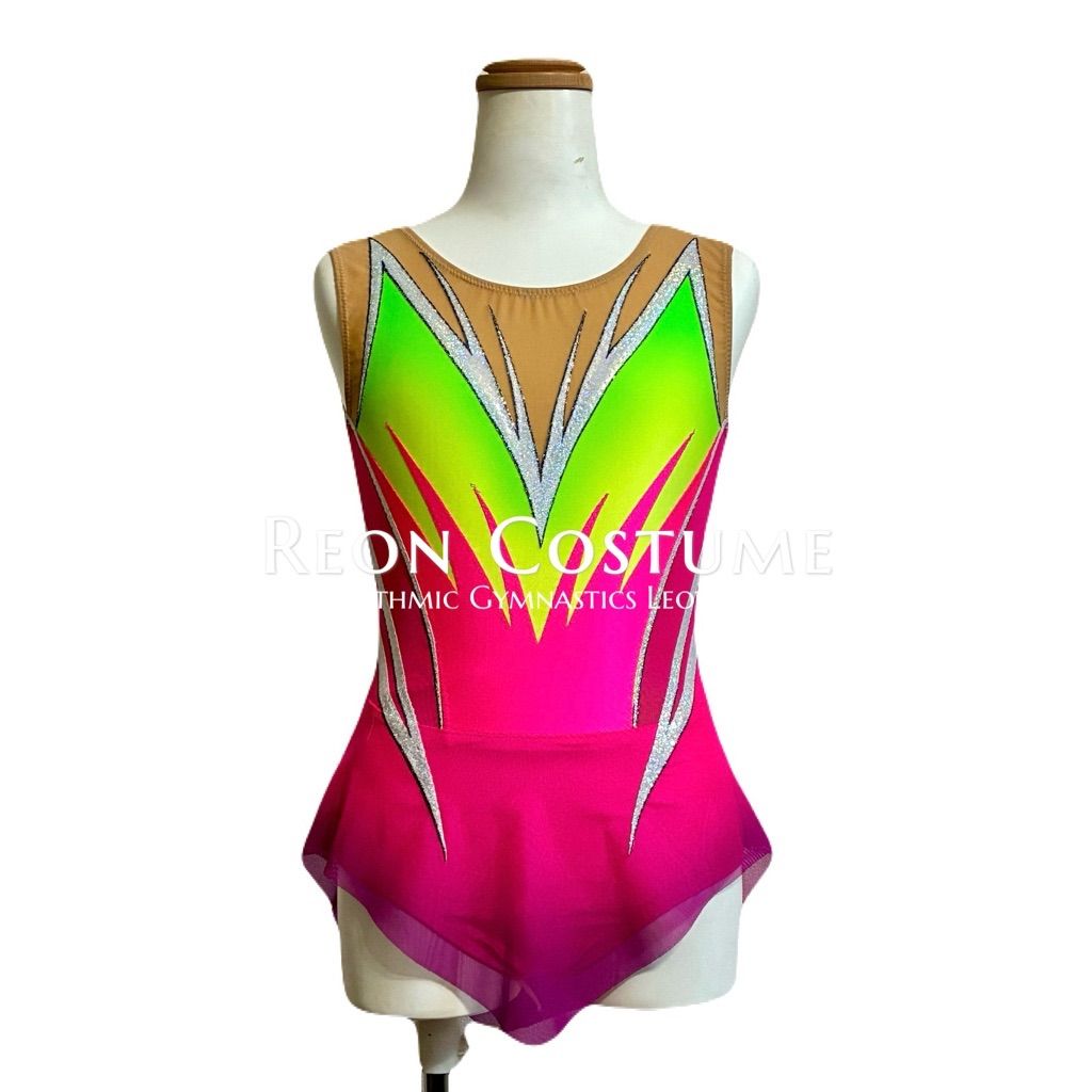 130 競技用レオタード　ピンク×イエロー 受注制作】145cm / 150cmセミオーダー新体操レオタード イエロー