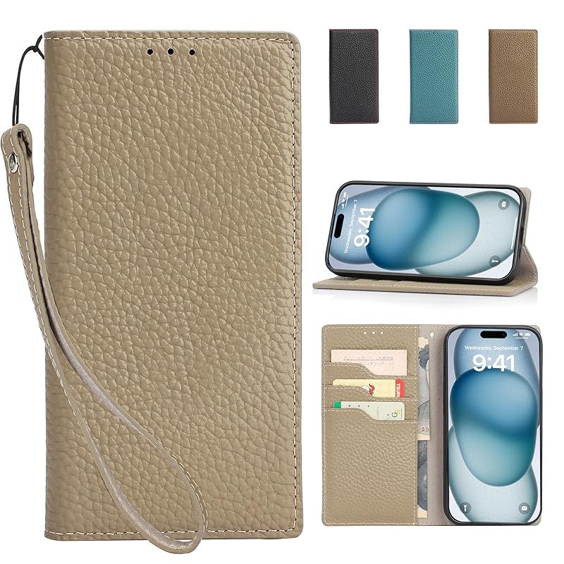 【新品】 CLICSUN iPhone16ProMax 対応ケース 高級牛本革ケース 手帳型 アイフォン16 ProMax 対応 カバー 本革 レザー いPhone 16 Pro Max カバー スタンド機能 ストラップ付き マグネット式 カードポケット  1