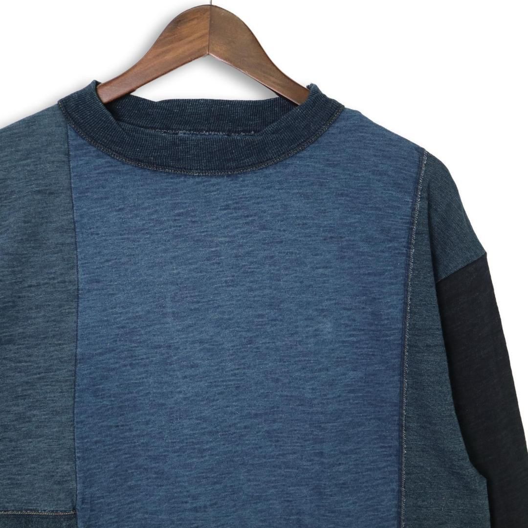 現行 美品】45R 45RPM インディゴ パッチワーク 藍染め 長袖カットソー