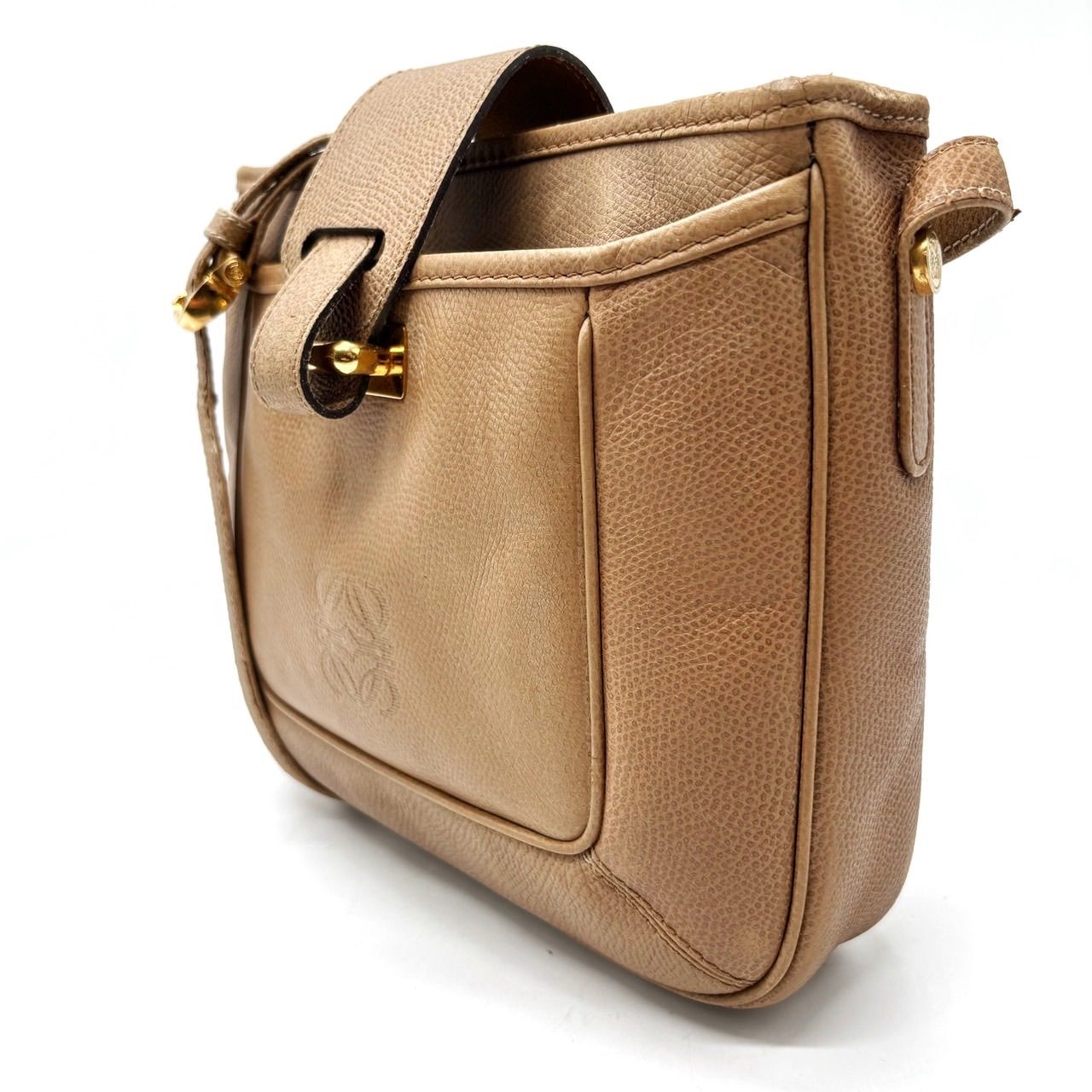 は*み様 ロエベ アナグラム レザー ショルダーバッグ ゴールド金具 人気】LOEWE ロエベ アナグラム ショルダーバッグ ポシェット ゴールド