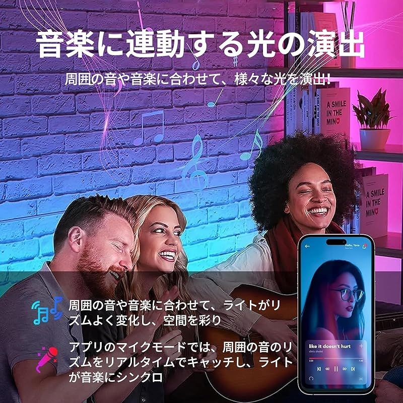 LEDテープライト LEDテープ【RGB1600万色 アプリ＋リモコン版 マイク
