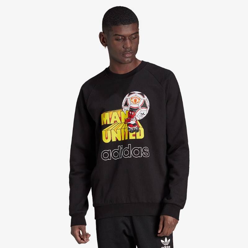【送料無料・匿名配送】adidas Originals アディダス オリジナルス マンチェスターユナイテッド レトロ グラフィック クルーネック スウェット トレーナー 黒（ブラック）新品 正規品