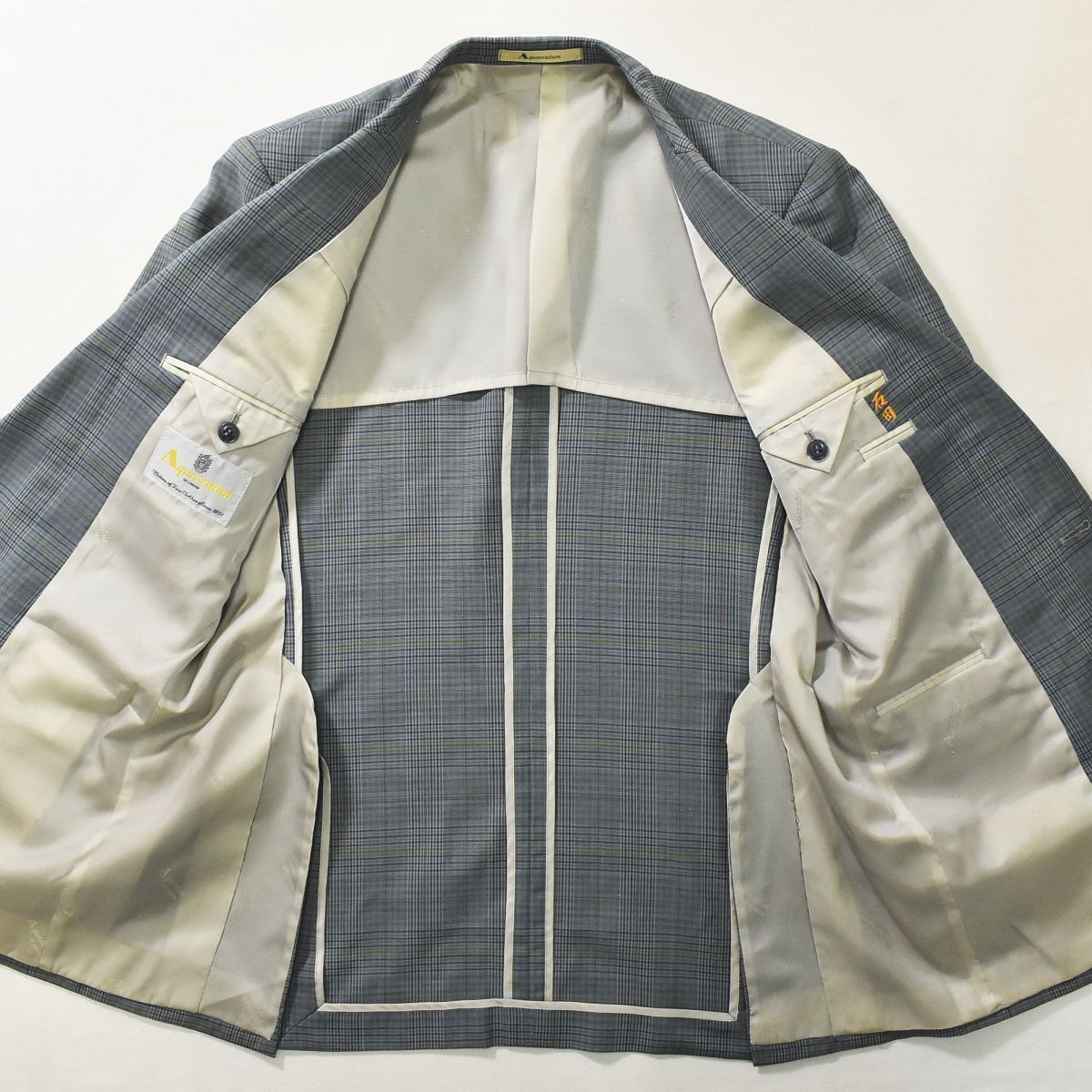 80s90s アクアスキュータム テーラードジャケット チェック柄ブルー