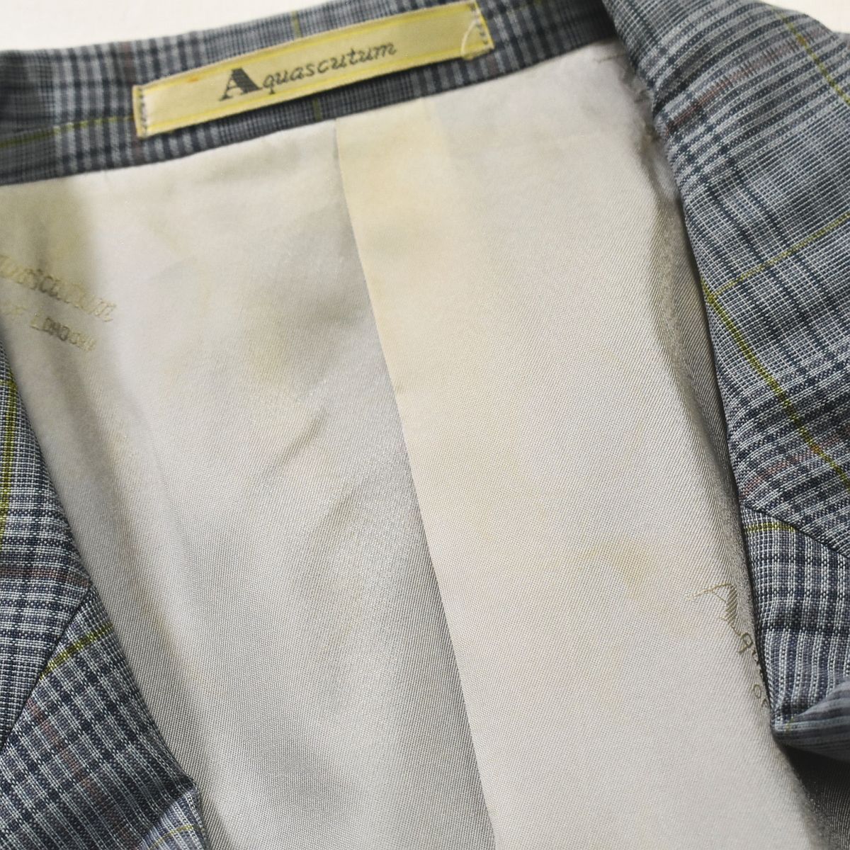 80s90s アクアスキュータム テーラードジャケット チェック柄ブルー