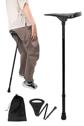 迅速に発送 MRG 折りたたみ椅子 ステッキ兼用 2way スタンディングチェア ちょい座り 折りたたみ 軽量 コンパクト 高さ5段階調整 耐荷重100kg 携帯椅子 杖 折り畳み 持ち運び アウトドア 万博 フェス ブラック 26d0decd