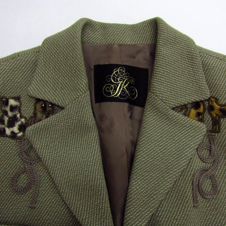 伊太利屋 テーラードジャケット アウター アニマル柄 刺繍 レディース