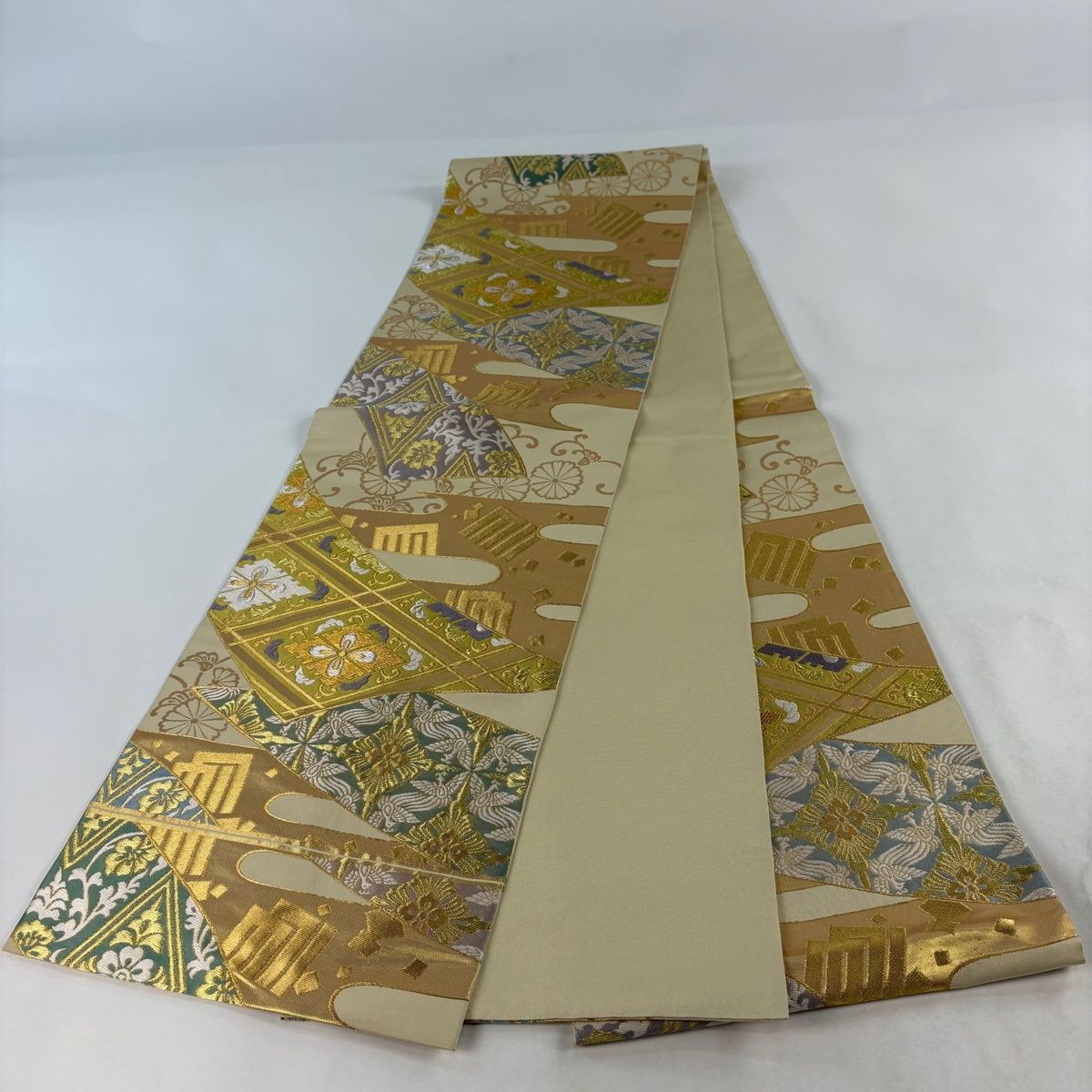 袋帯 秀品 川島織物 落款 花菱 源氏香 金銀糸 箔 金色 六通 正絹