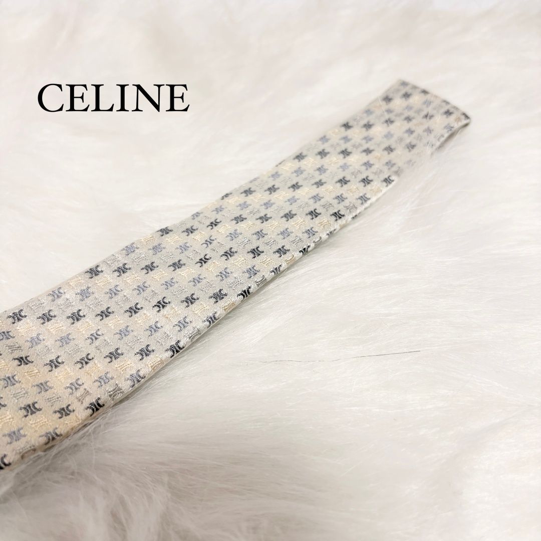 CELINE セリーヌ ネクタイ シルク100% マカダム柄 総柄 ベージュ
