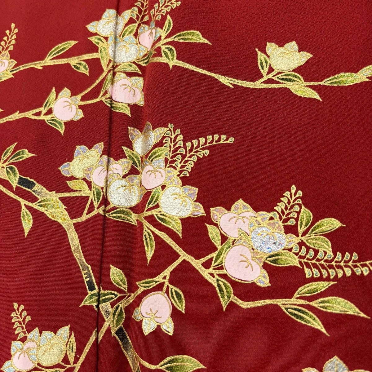 美品】 付下げ 身丈162cm 裄丈69cm L 袷 やまと 橘 笹 金銀彩 朱色