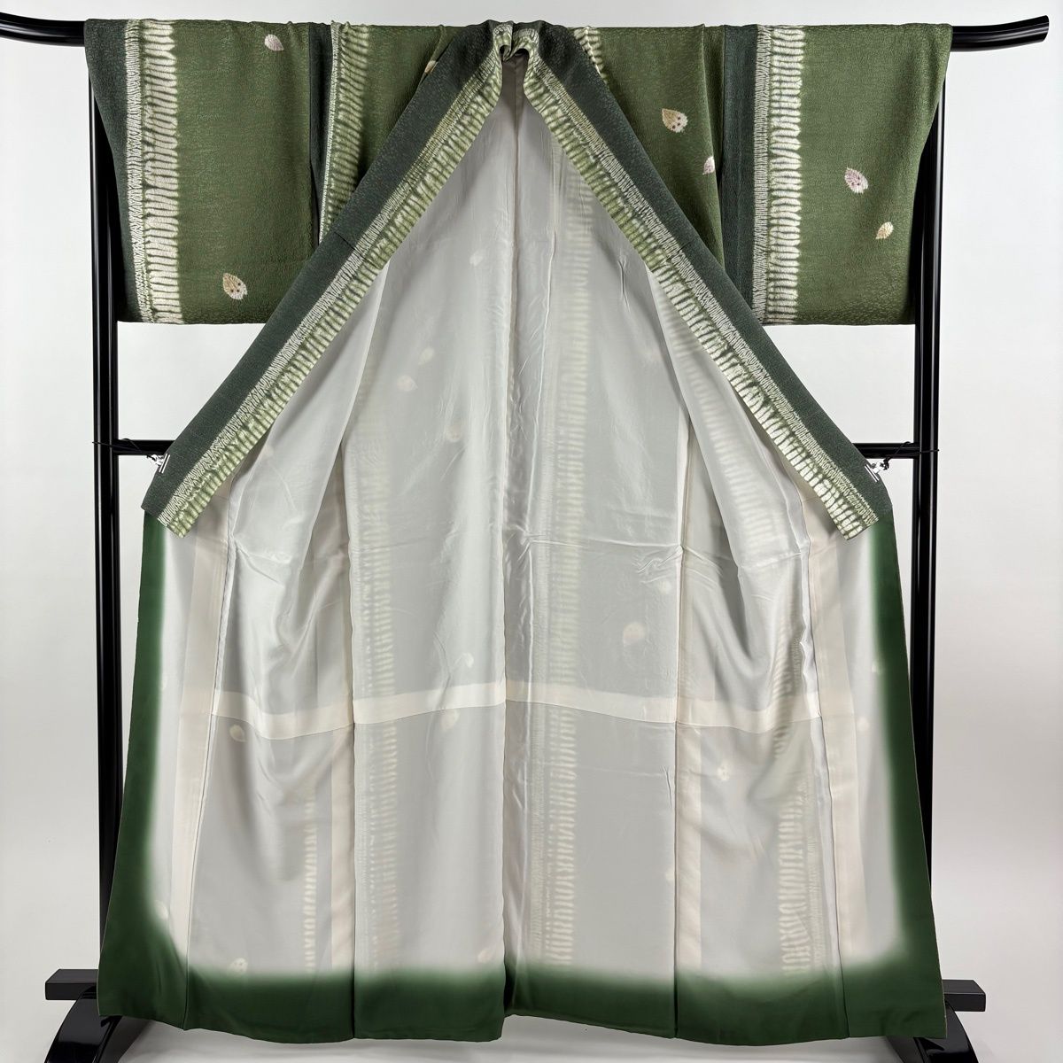 小紋 身丈163cm 裄丈70cm L 袷 工芸絞染 花びら 幾何学模様 金彩 絞り