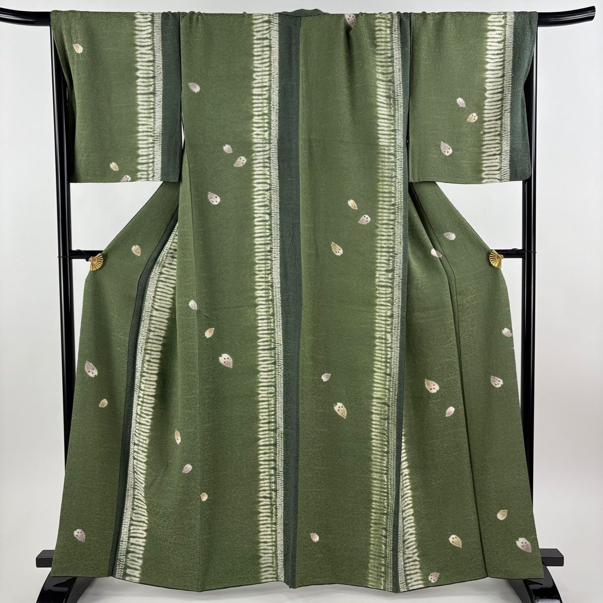 小紋 身丈163cm 裄丈70cm L 袷 工芸絞染 花びら 幾何学模様 金彩 絞り