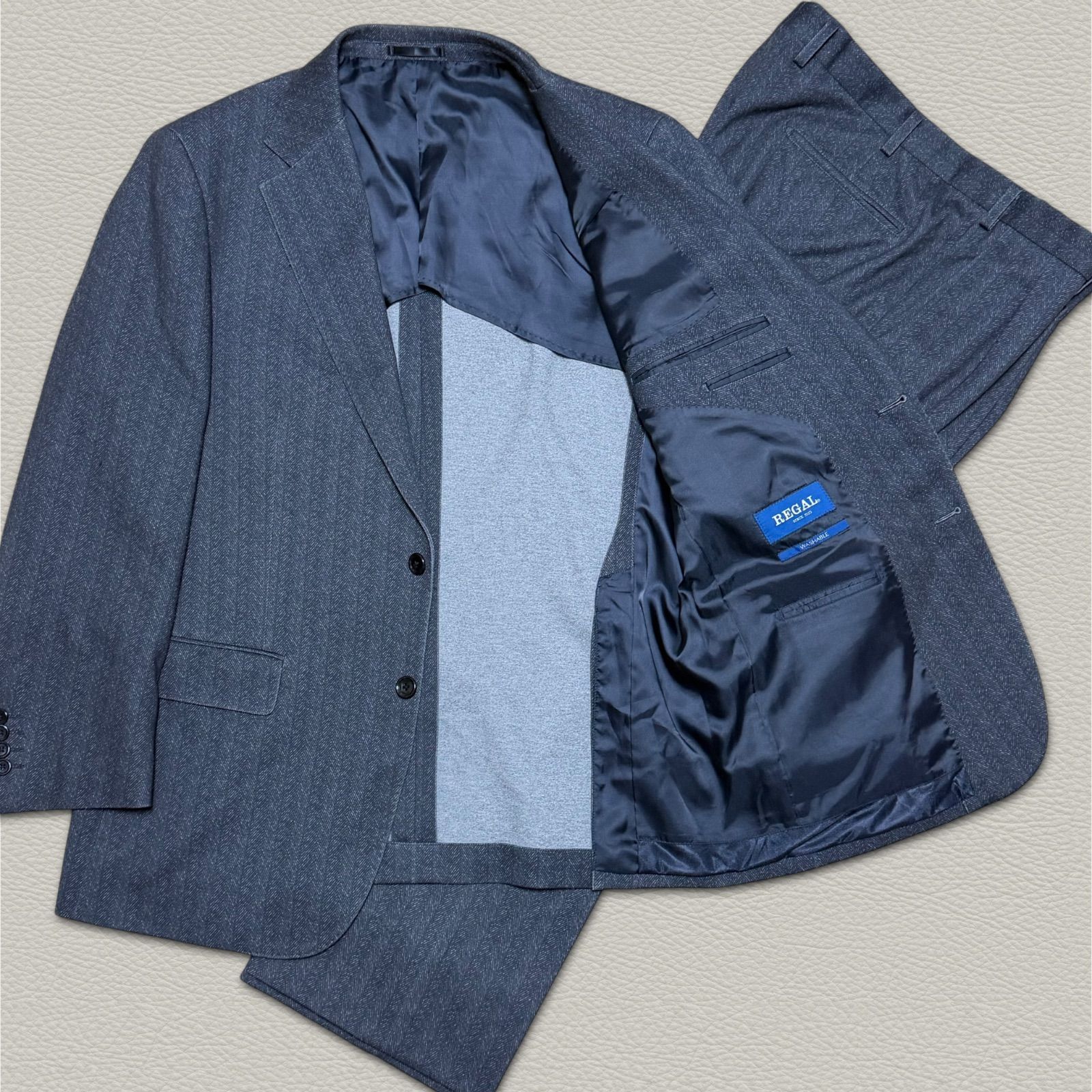 美品】REGAL スーツ セットアップ BE7 グレー リーガル タック 洗える