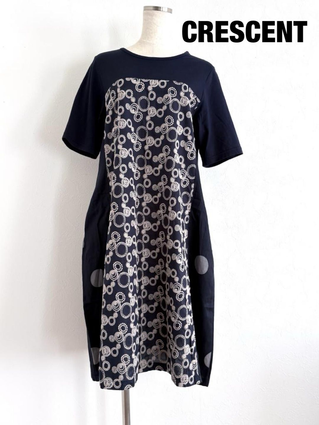 CRESCENT クレッシェント 刺繍ドット柄ワンピース 日本製 Mサイズ