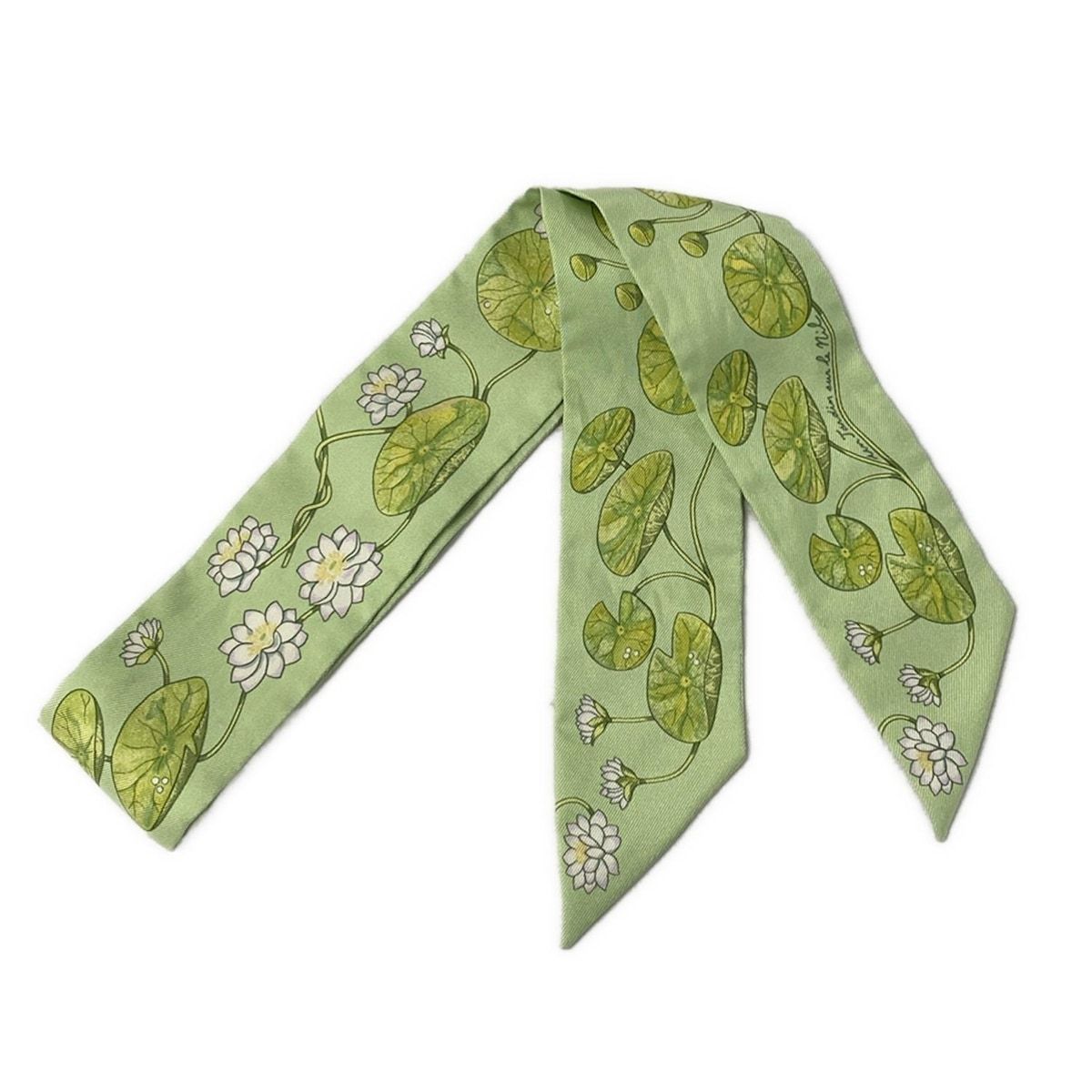 HERMES(エルメス) スカーフ新品同様 ツイリー ライトグリーン×白