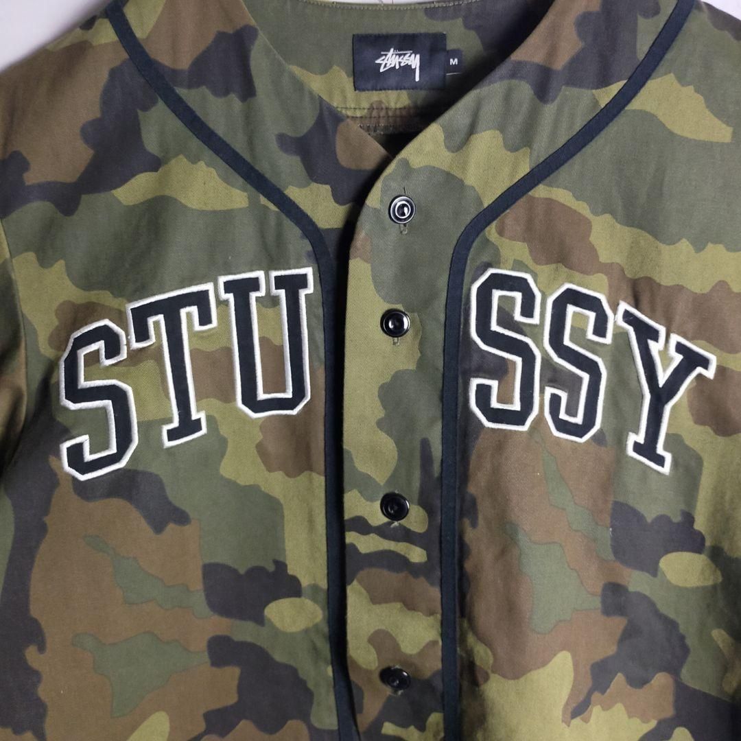 即完売品 ステューシー☆アーチ刺繍ロゴ ベースボールシャツ カモフラ